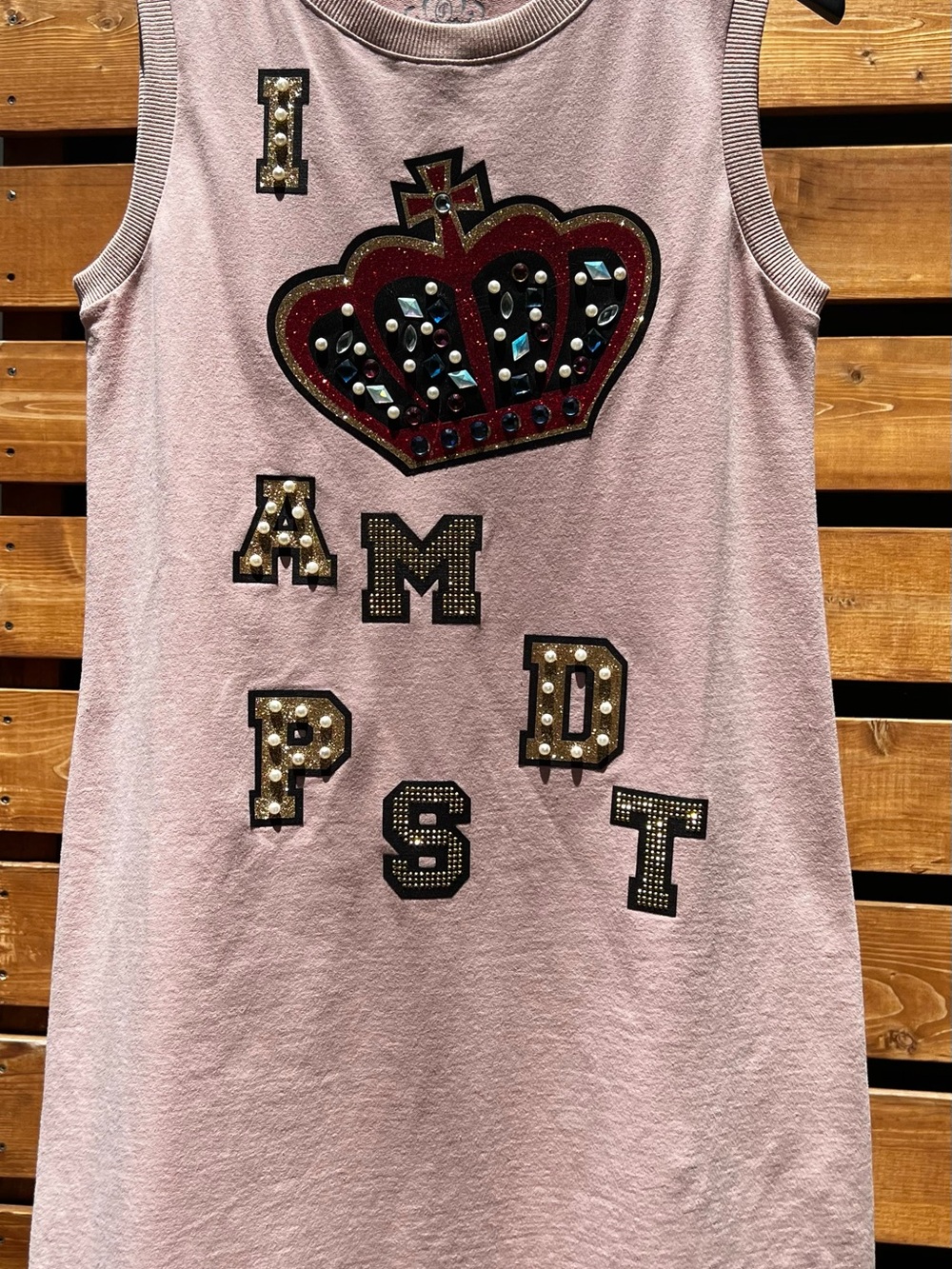 President Fashion Made in Italy Pink Crown Rhinestone Sleeveless Dress